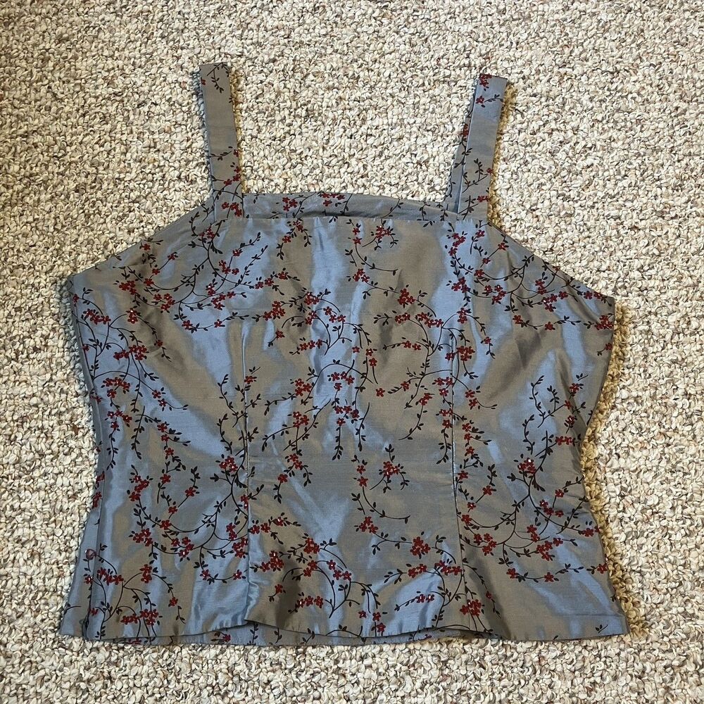 Silk Club Collection Womens Beaded 100% Silk Tank Top Size 8 Boho Cottage Floral